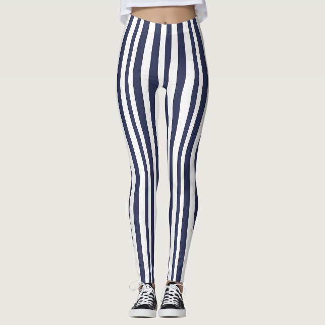 Navy Blue & white stripe leggings yoga pants (Front)