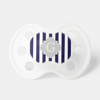 Navy Blue White Stripe Lt Gray Quatrefoil Monogram Pacifier