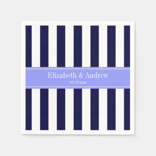 Navy Blue White Stripe Periwinkle Name Monogram Napkins