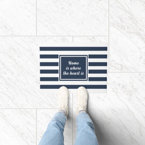 Navy Blue  White Stripe Personalized Doormat