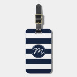 Navy Blue &amp; White Stripe Personalized Luggage Tag at Zazzle