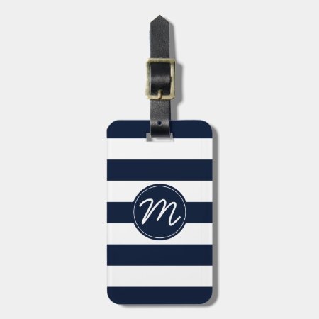 Navy Blue & White Stripe Personalized Luggage Tag