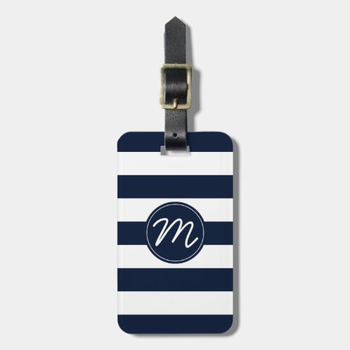Navy Blue  White Stripe Personalized Luggage Tag