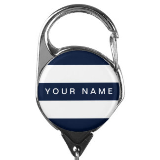 Navy Blue & White Stripe Personalized Name Badge Holder