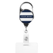 Navy Blue & White Stripe Personalized Name Badge Holder (Front)