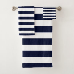 Navy Blue &amp; White Striped Bath Towels