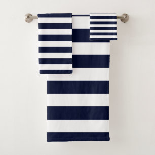 Navy Blue & White Striped Bath Towels