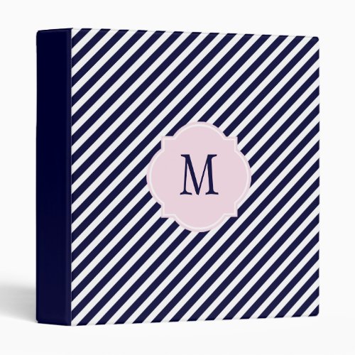 Navy Blue  White Striped Monogram Binder