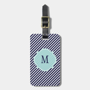 Navy Blue & White Striped Monogram Luggage Tags