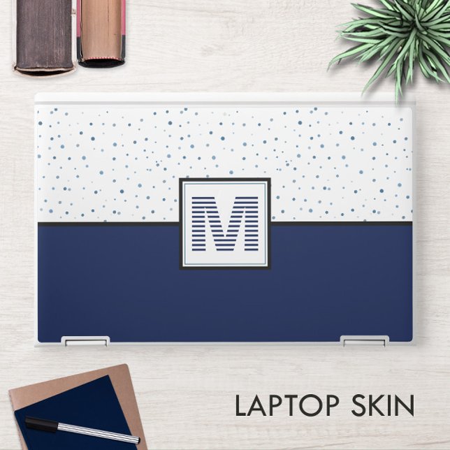 Navy Blue & White Striped Monogram Nautical  HP Laptop Skin (Navy Blue & White Striped Monogram Nautical HP Laptop Skin
)