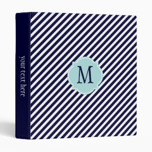 Navy Blue & White Striped Pattern Binder