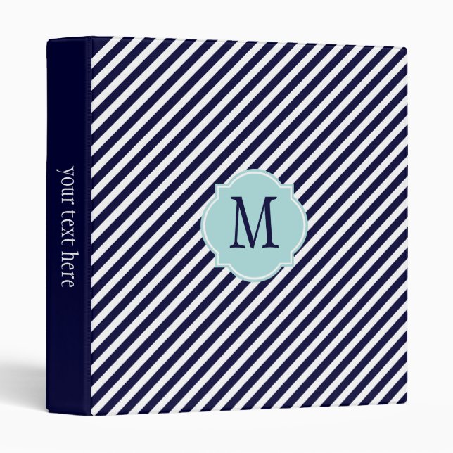 Navy Blue & White Striped Pattern Binder (Front/Spine)