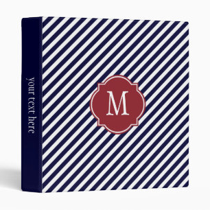 Navy Blue & White Striped Pattern Binder