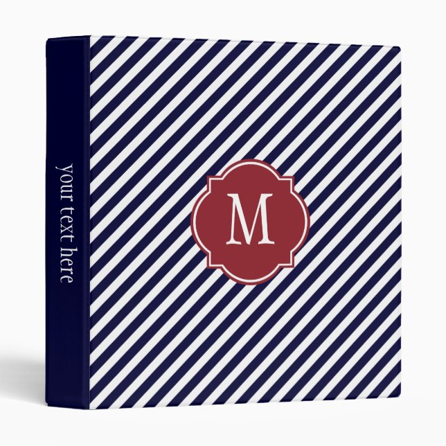 Navy Blue & White Striped Pattern Binder (Front/Spine)