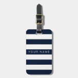 Navy Blue &amp; White Striped Personalized Luggage Tag at Zazzle