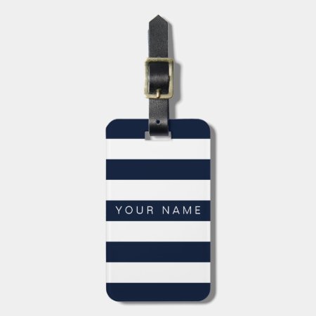 Navy Blue & White Striped Personalized Luggage Tag