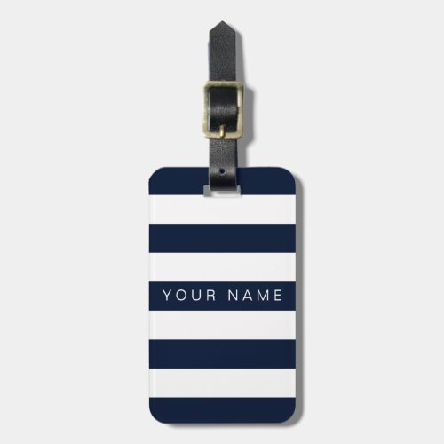 Navy Blue  White Striped Personalized Luggage Tag