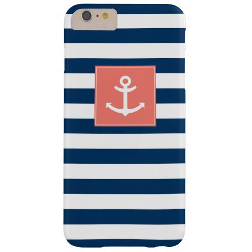 Navy Blue White Stripes Anchor Barely There iPhone 6 Plus Case