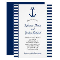 Navy Blue White Stripes Anchor Nautical Weddings Invitation