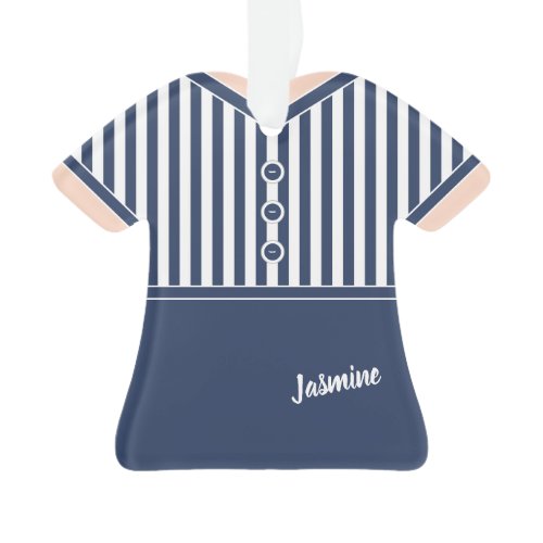 Navy Blue &amp; White Stripes Athletic Tennis Outfit Ornament
