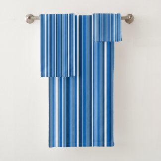 NAVY BLUE WHITE Stripes Bath Towel Set