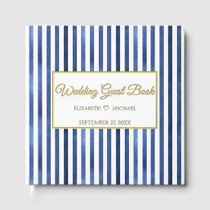 Navy Blue & White Stripes Coastal Nautical Design Foil Guest Book
