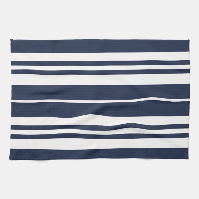 Navy Blue White Stripes Kitchen Towel (Horizontal)