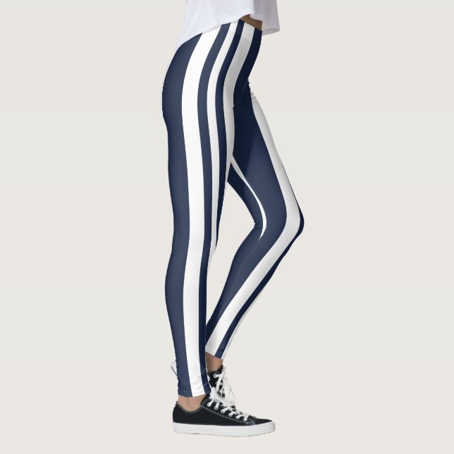 Navy Blue White Stripes  Leggings (Right)