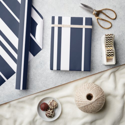 Navy Blue White Stripes Modern Wrapping Paper