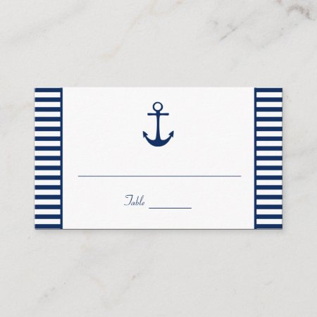 Navy Blue White Stripes Nautical Place Cards