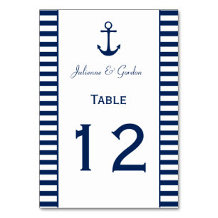 Navy Blue White Stripes Nautical Table Cards