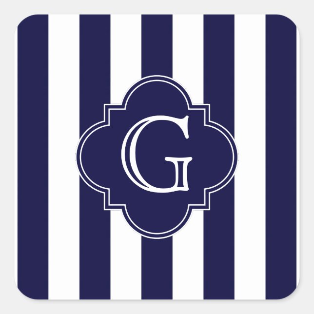 Navy Blue White Stripes, Navy Label Monogram (Front)