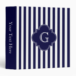 Navy Blue White Stripes, Navy Label Monogram Binder