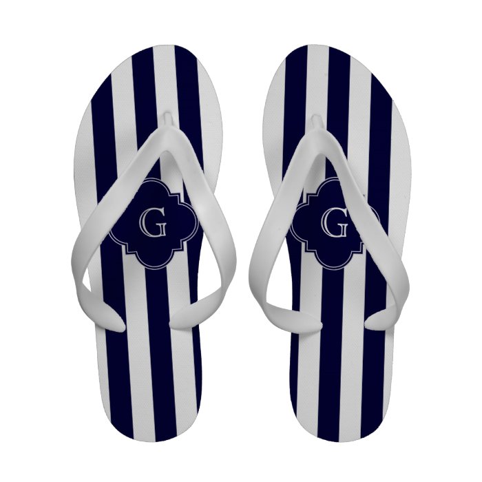 Navy Blue White Stripes, Navy Label Monogram Sandals