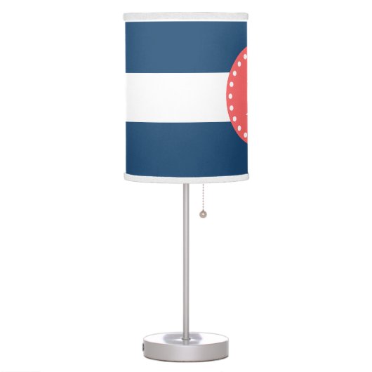 Navy Blue White Stripes Pattern, Coral Monogram Table Lamp (Left)