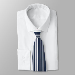 Navy Blue White Stripes Pattern Neck Tie