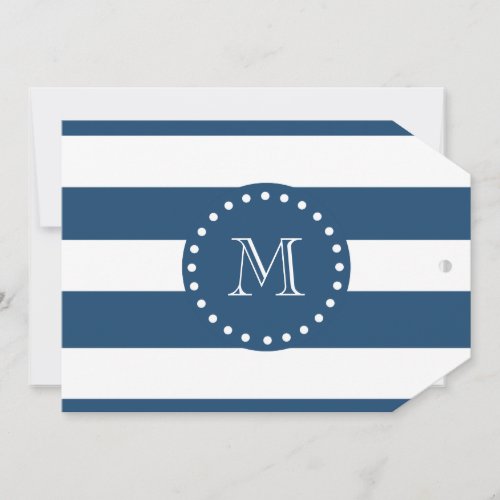 Navy Blue White Stripes Pattern, Your Monogram Custom Invitations