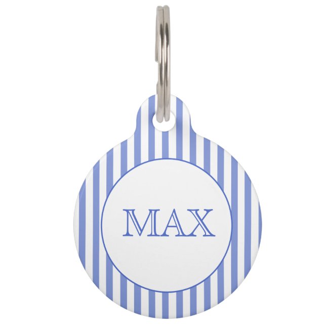 Navy Blue & White Stripes | Personalized  Pet ID Tag (Front)