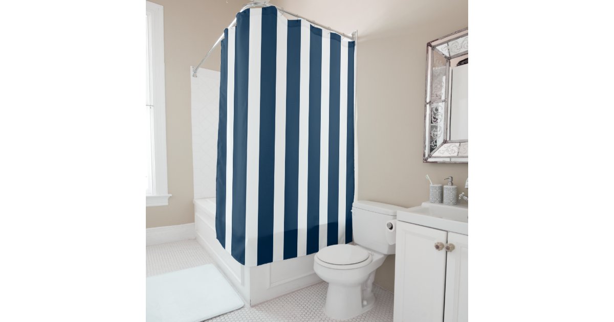 Navyblue & White Stripes Shower Curtain Zazzle