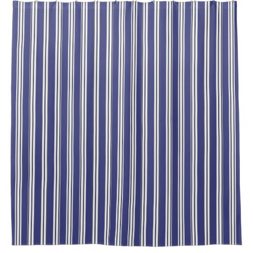 Navy Blue  White Stripes Shower Curtain