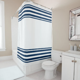 Navy Blue White Stripes Shower Curtain Nautical