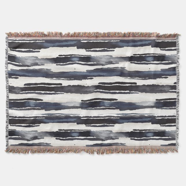 Navy Blue White Stripes Throw Blanket (Front)