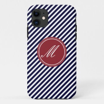 Navy Blue & White Stripes W Monogram Iphone 5 Case by EnduringMoments at Zazzle
