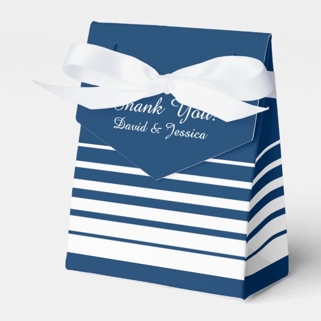 Navy blue & white stripes wedding favor box (Front Side)