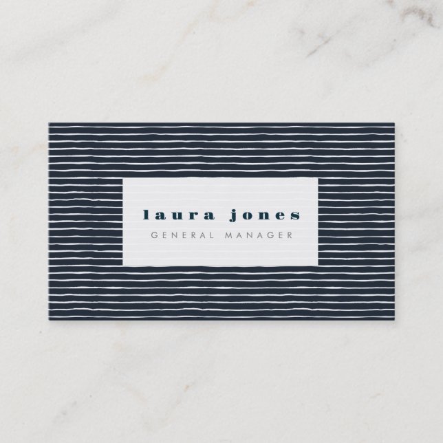 Navy Blue White Stripes Womens Ladies Business Card (Front)
