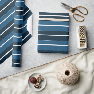 Navy Blue White Stripes  Wrapping Paper