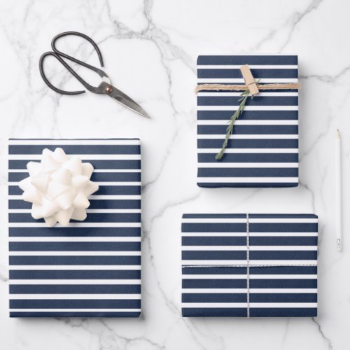 Navy Blue White Stripes Wrapping Paper Sheets