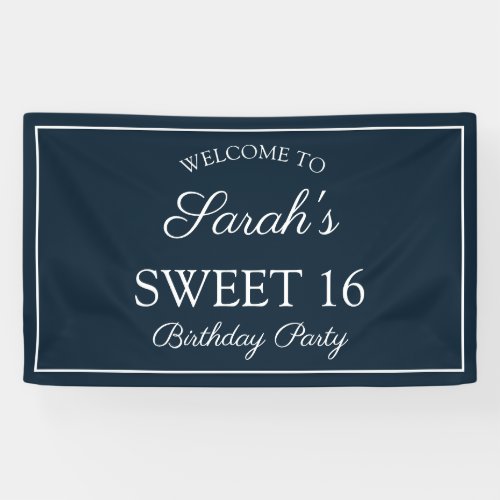 Navy Blue White Sweet 16 Birthday Party Banner