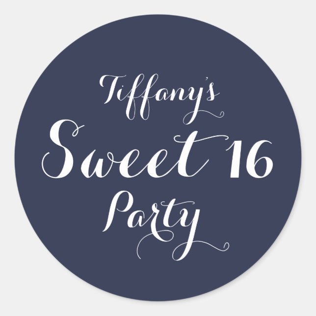 Navy Blue White Sweet 16 Sticker (Front)