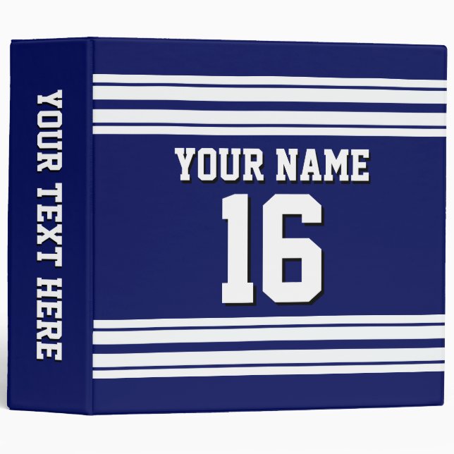 Navy Blue White Team Jersey Custom Number Name 3 Ring Binder (Front/Spine)